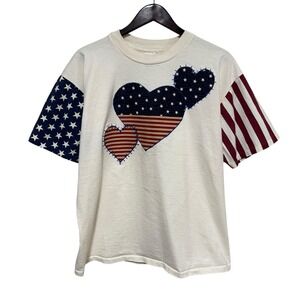 Vintage LA Sportswear American Flag Stars And Stripes Sleeves T Shirt XL 23x27.5